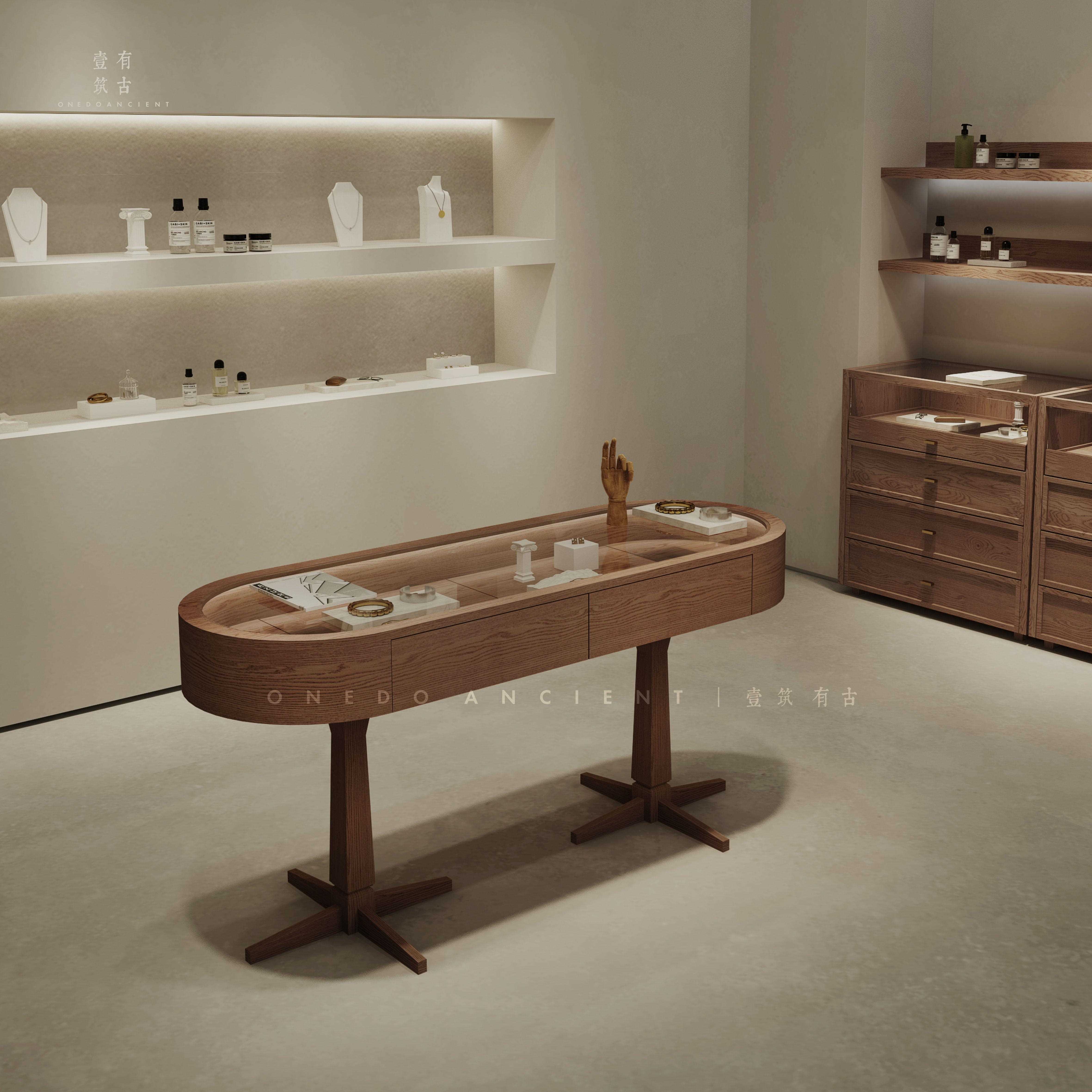 饰品首饰银饰柜珠宝陈列柜子定制时尚复古椭圆展示柜中岛柜台