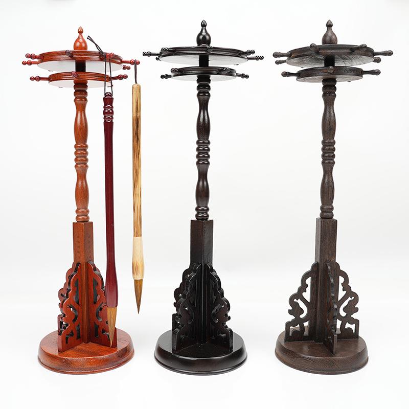 黑檀红檀鸡翅木双转盘圆形毛笔挂书法书画文房办公摆件