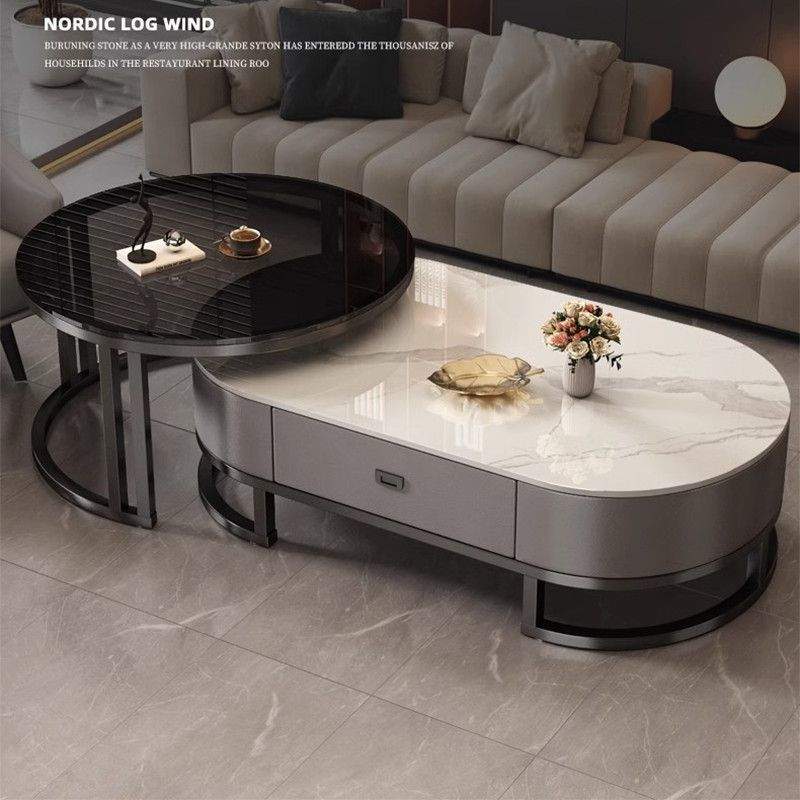 dnd岩板茶几客厅家用轻奢现代简约2024新款茶桌椭圆形网红小户型