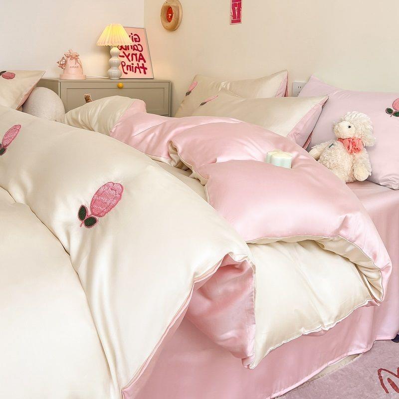 夏天凉感床单被套冰丝四件套夏季水洗真丝滑学生宿舍床上三件套女