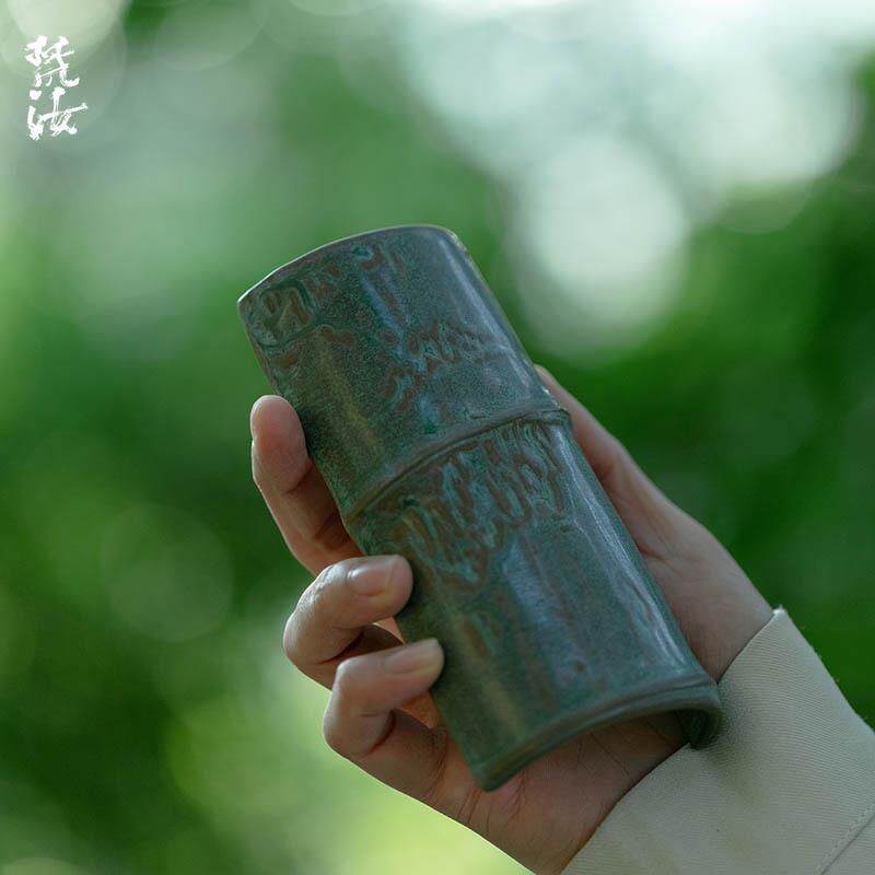 梵汝纯手工陶土复古日式竹节茶则家用赏茶荷六道君子茶道配件