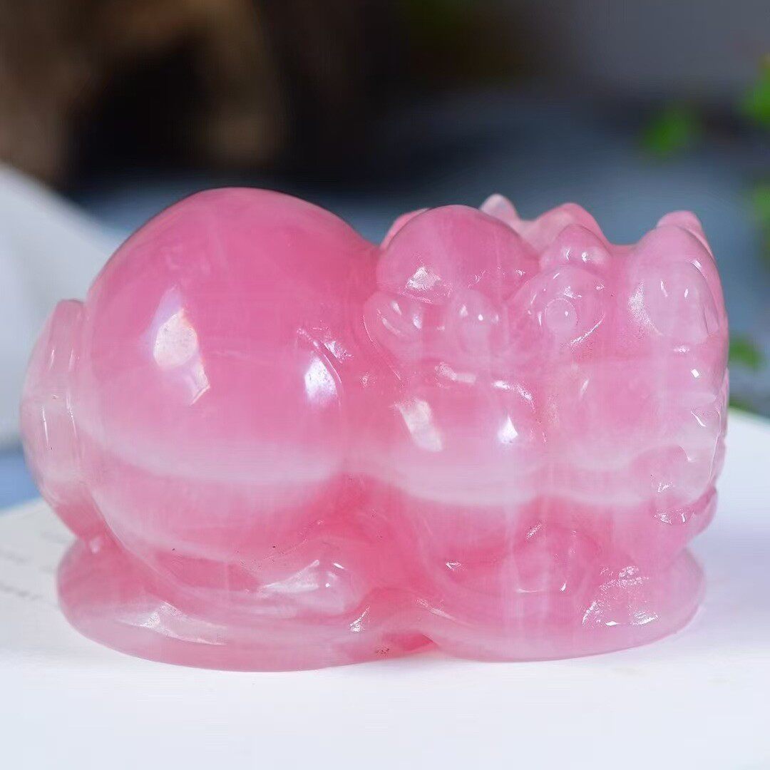 一图一物精品天然粉水晶招财貔貅招财兽小摆件办公室柜子桌面摆件