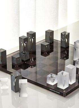 现代简约创意磨砂水晶棋盘摆件轻奢软装饰品样板间客厅桌面茶几