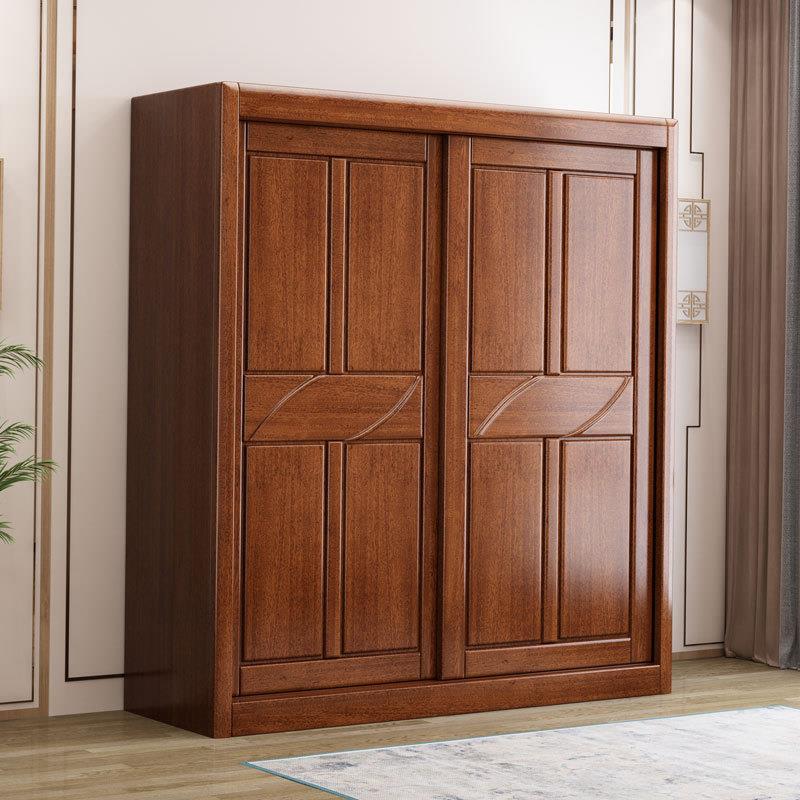 胡桃木实木衣柜家用卧室推拉门储物收纳柜子现代简约经济型大衣橱