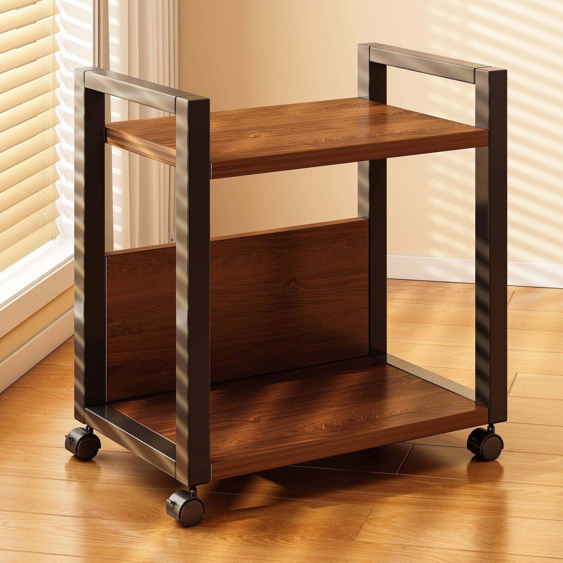 办公室可移动打印机置物架多功能铁艺落地工位电脑主机收纳整理架