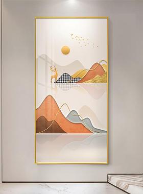 玄关装饰画新中式入户抽象山水艺术壁画招财麋鹿动物过道走廊挂画