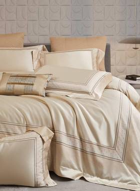 高端臻彩丝提花床盖四件套床上用品刺绣被套夹棉床罩床单四季通用