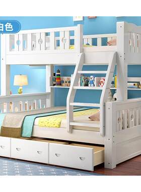 新款上下全实木白色床子母床白木双层床木床儿童男孩女孩高低白木