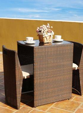 户外桌椅别墅庭院花园休闲藤椅三件套桌椅套装卡座方便收纳