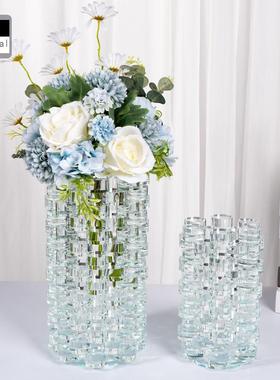 简约水晶花瓶现代花工艺品摆设器摆件插花干花样板房家居客厅桌面