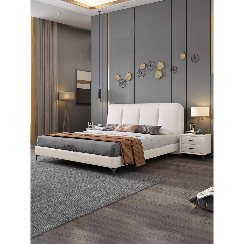 意式2米x2米大床主卧婚床双人床钢木现代简约1.5米小户型实木皮床