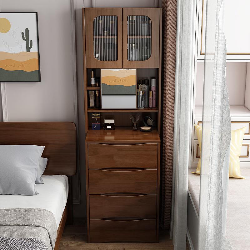 全实木梳妆台斗柜书架一体化妆桌多功能小户型置物架床头柜化妆柜