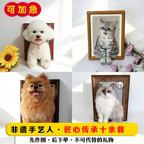 欧泡羊毛毡仿真宠物定制纪念玩偶戳戳乐diy猫咪狗狗成品相框礼物