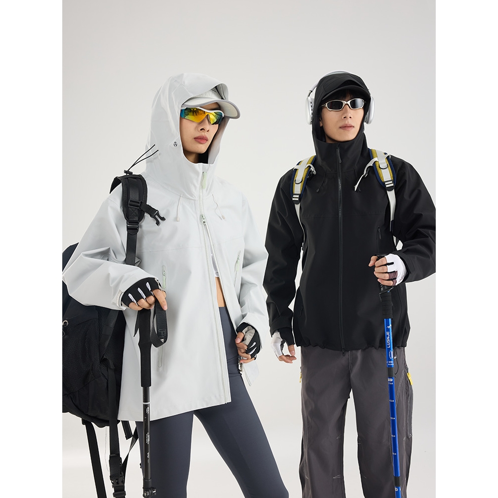 日本品质硬壳冲锋衣男女户外全热封压胶单层防水保暖连帽登山服薄
