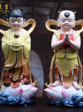 陶瓷善财童子龙女金童玉女陶瓷观音菩萨像佛像家用居家供奉摆件
