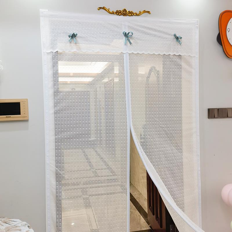 法式蕾丝纱帘蝴蝶结全磁铁条防蚊门帘夏季免打孔磁性纱门窗帘阳台