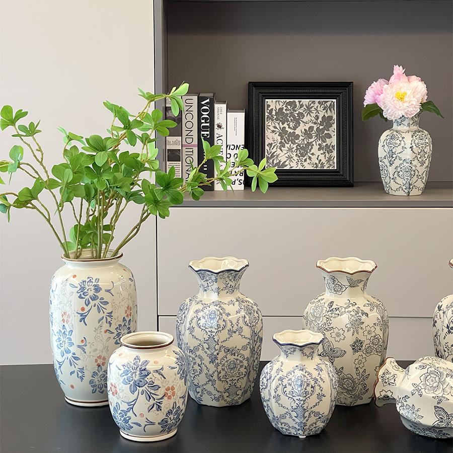 轻奢高级感景德镇青花瓷陶瓷花瓶摆件客厅插花水培插花桌面花器