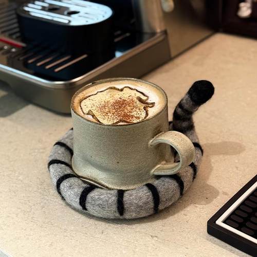 猫咪尾巴毛毡杯垫吸水隔热垫咖啡杯水杯ins风茶托 托创意覆古礼物