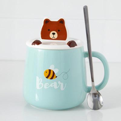 创意手机架卡通可爱杯子陶瓷带盖子子勺子马克杯咖啡牛奶情侣水杯