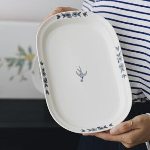 家用高级感盘折边青花飞燕陶瓷餐具 曼叙釉下彩餐盘景德镇碗碟套装