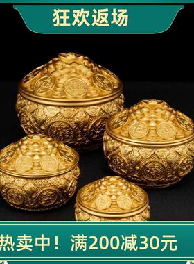 金蟾铜聚宝盆带盖百福缸摆件客厅米缸家用铜工艺品办公室开业礼品