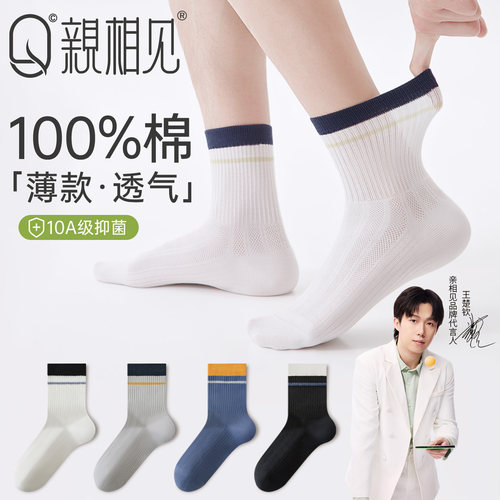 袜子男100%棉薄款透气吸汗中筒袜