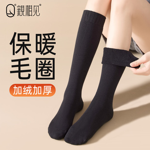 亲相见袜子女款 保暖显瘦毛圈小腿袜女士护腿长筒袜 加厚长袜秋冬季