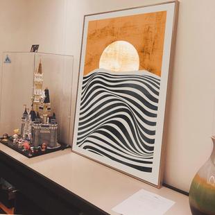客厅餐厅摆台画挂画马蒂斯日落黄昏线条抽象画北欧卧室日出装 饰画