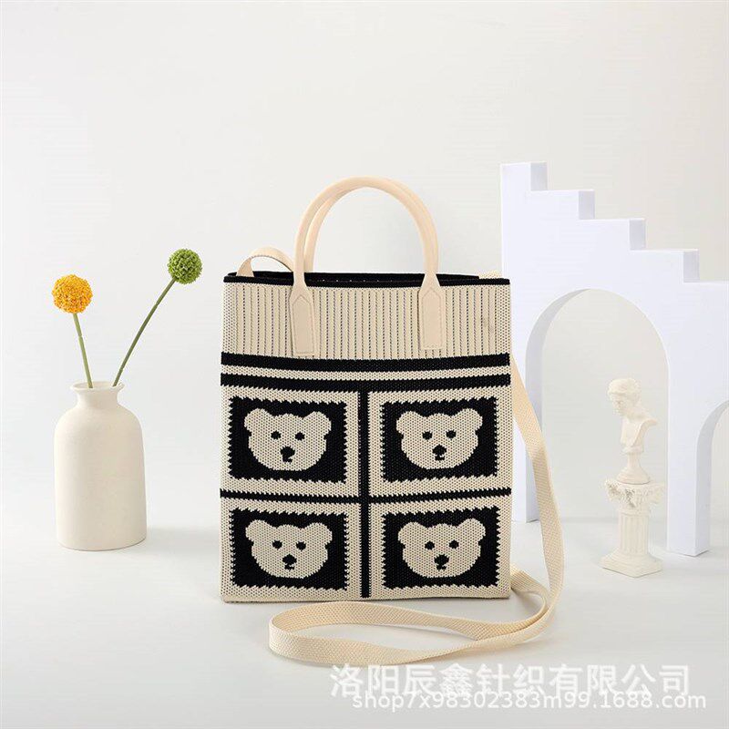 FASHIONABLE ATMOSPHERE MOM BAG KNITTED BAG EXPLOSIVE OPEN HANDBAG GEOMETRIC DRAWING NEW CROSSBODY BAG KNITTED MOBILE PHONE BAG