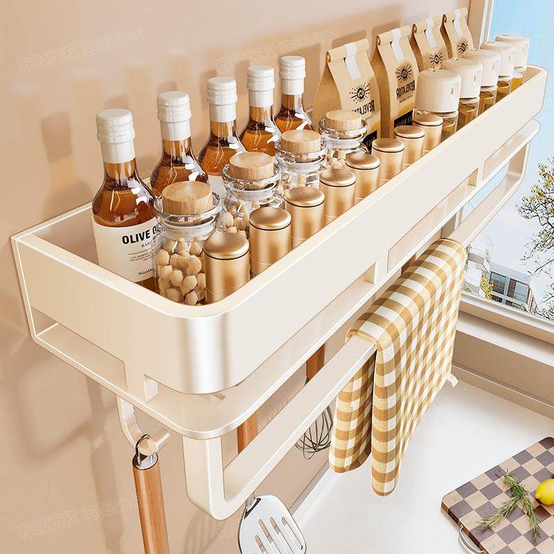 厨房佐料置物架带挂钩家用墙上壁挂免打孔调料品油盐酱醋收纳架子,厨房/烹饪用具,抹布架/厨房清洁收纳架,淘宝优惠券,粉丝福利购,淘宝优惠卷