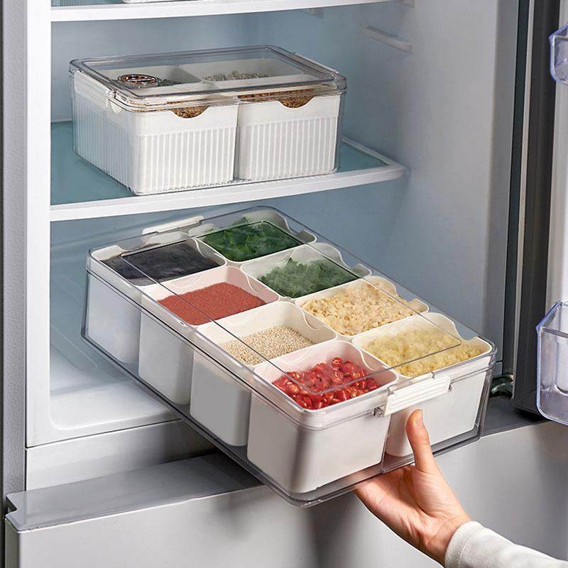 厨房分装佐料收纳盒塑料透明八分格火锅配料整理收纳盒防潮密封盒,收纳整理,食物收纳盒,淘宝优惠券,粉丝福利购,淘宝优惠卷