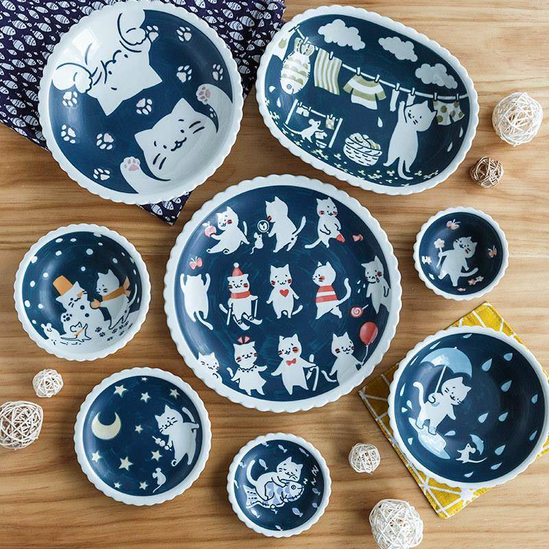 日本进口猫咪和星期天创意陶瓷餐具 美浓陶瓷盘子 点心盘蛋糕盘