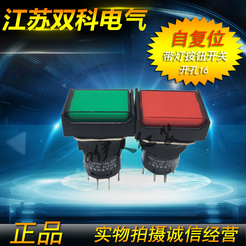 。江苏双科电气矩形带灯按钮开关 16mm自复位LAY50-16AJ-22D