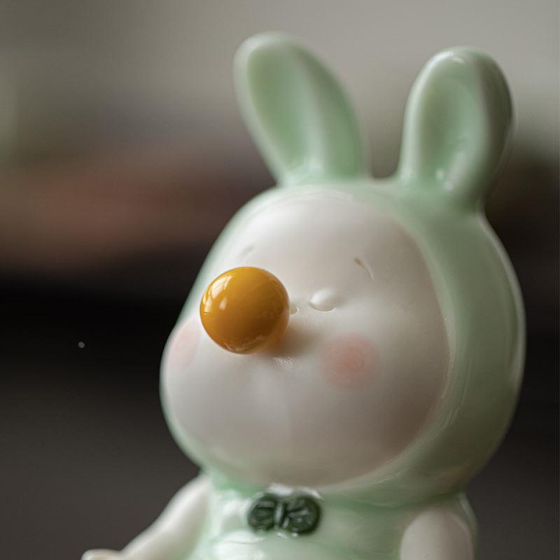 可爱小兔子茶宠小摆件陶瓷茶桌桌面装饰萌宠玉兔茶玩兔年品