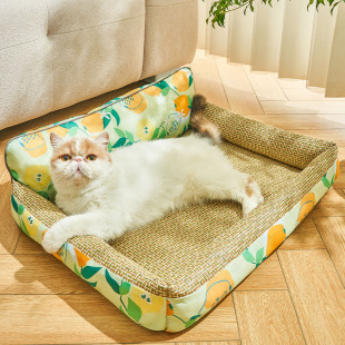 藤编凉席猫咪夏天沙发床垫D子可拆洗狗窝四季 猫窝夏季 通用宠物用