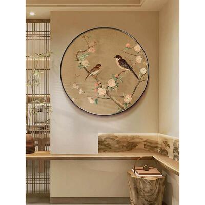 宋氏美学喜上眉梢挂画入户玄关正对门圆形装饰画客厅卧室茶室壁画