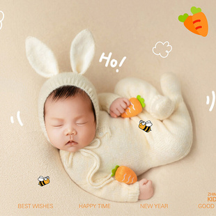 月子摄影道具 新生幼儿 婴儿兔年拍照服装 可爱宝宝小兔子衣服套装