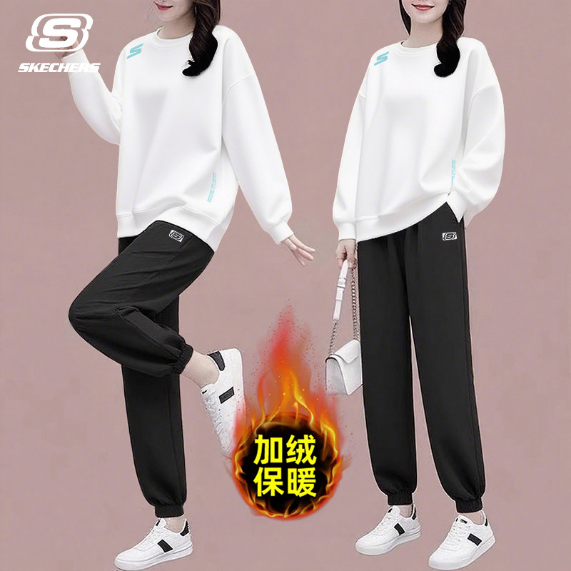 斯凯奇加绒运动套装女款2026冬季卫衣卫裤休闲保暖两件套秋冬女装