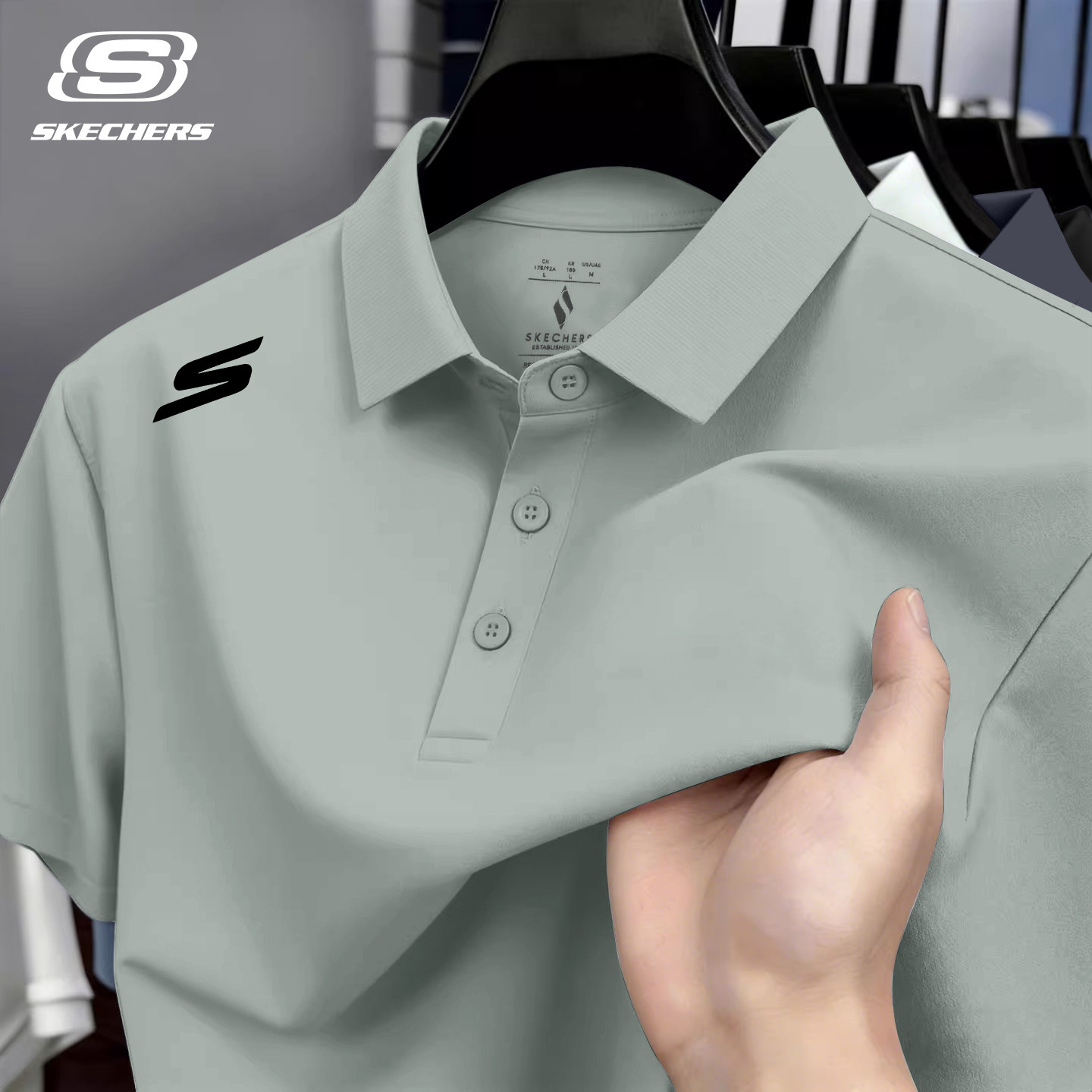 斯凯奇Polo衫男士短袖商务休闲冰丝T恤纯色大码官网旗舰运动上衣