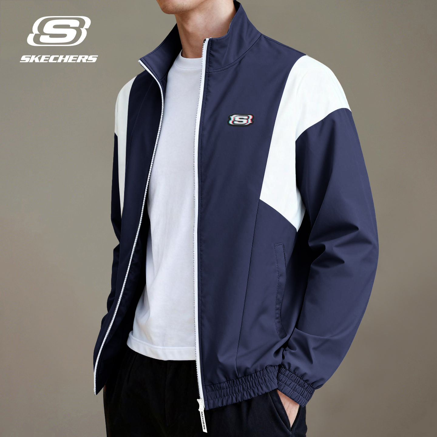 斯凯奇防风保暖外套男时尚撞色运