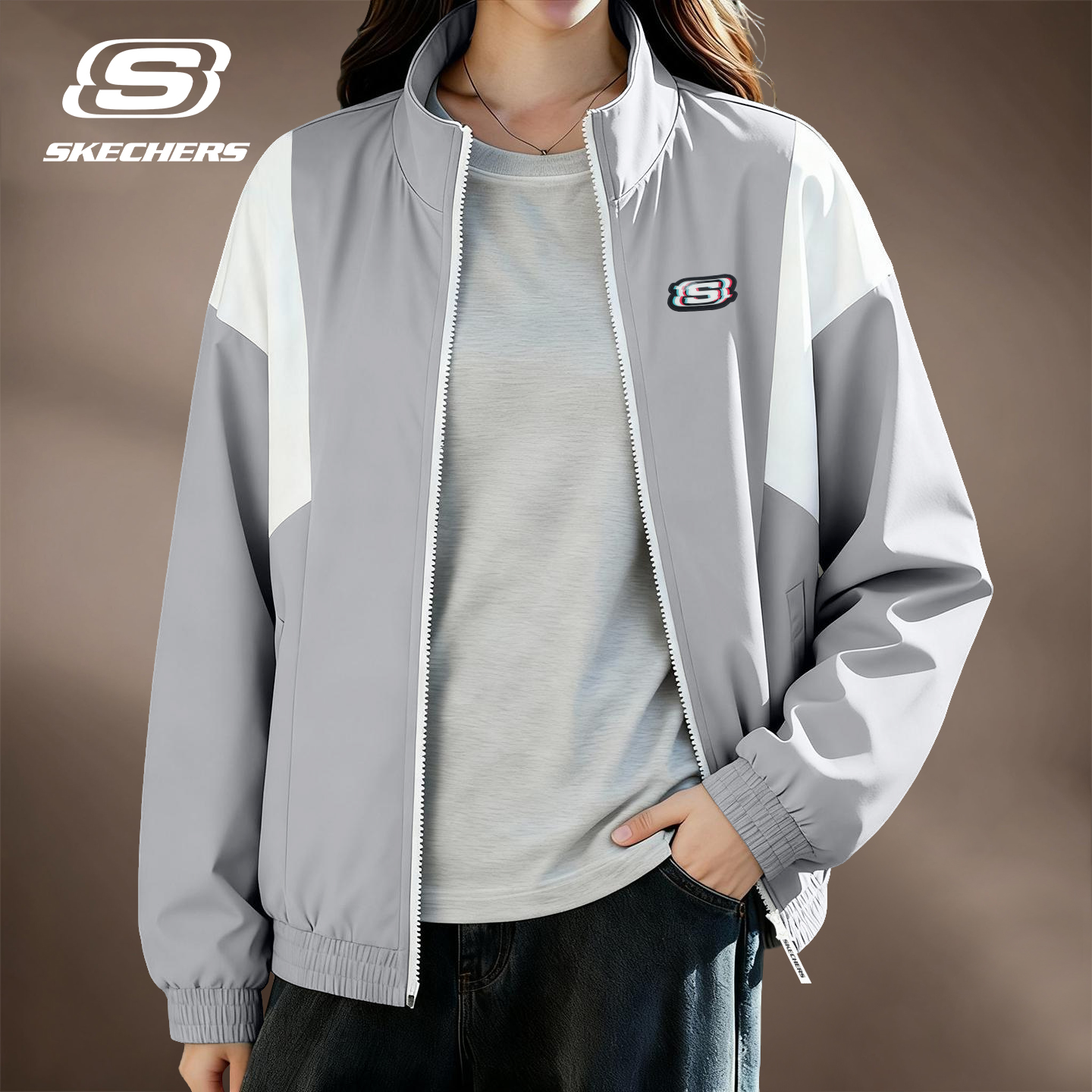 斯凯奇梭织风衣女宽松透气耐磨防