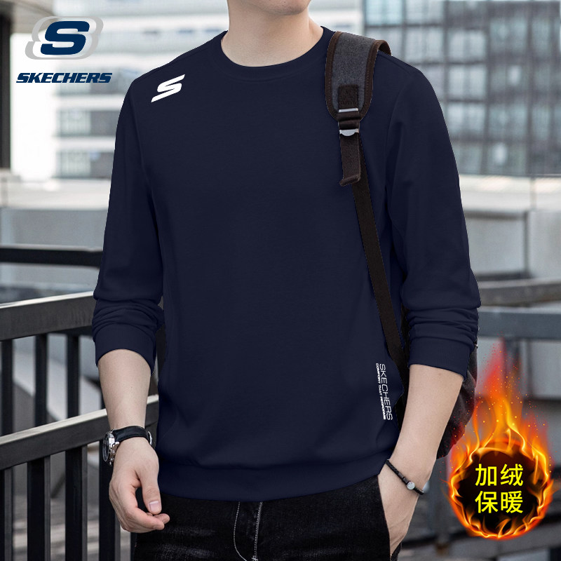 斯凯奇男款运动加绒卫衣套头打底