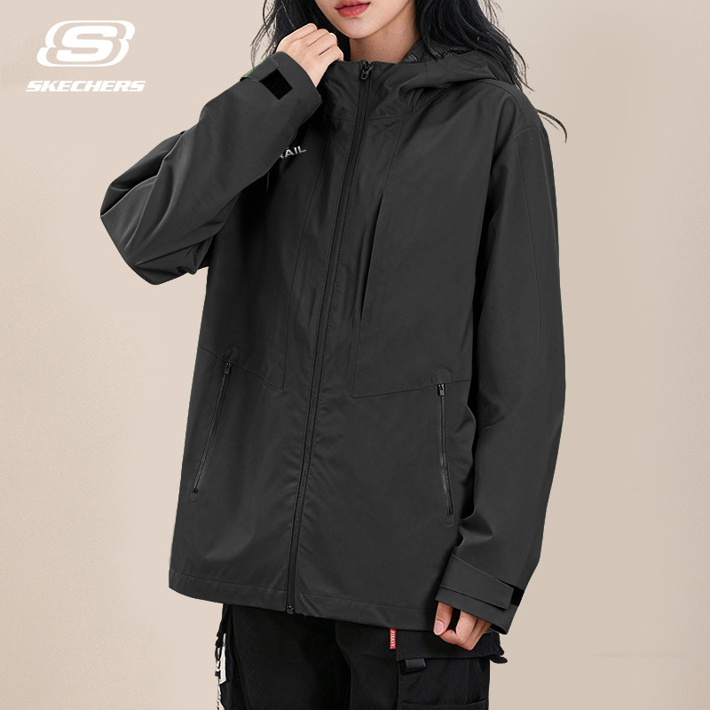 斯凯奇黑色梭织外套女防水户外登