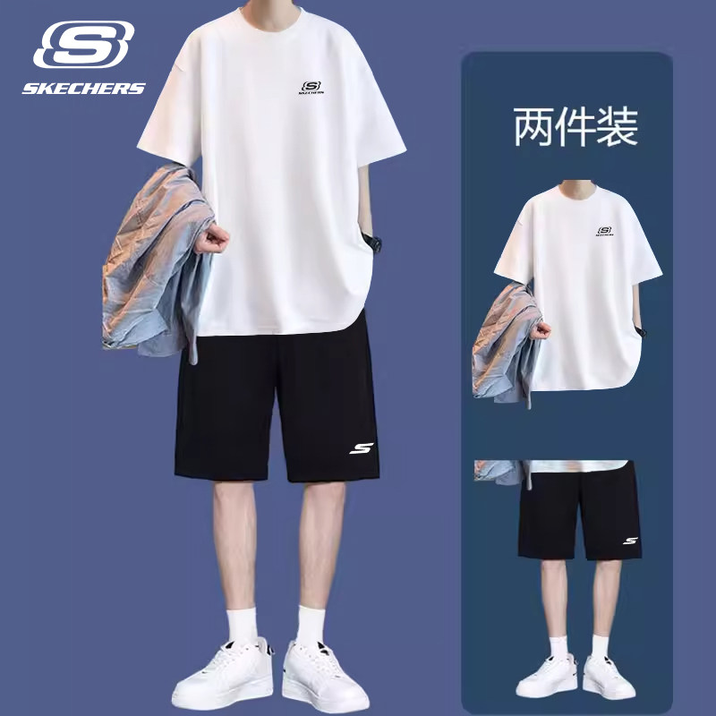 斯凯奇运动套装男装2026新款纯棉短袖速干五分短裤宽松休闲两件套