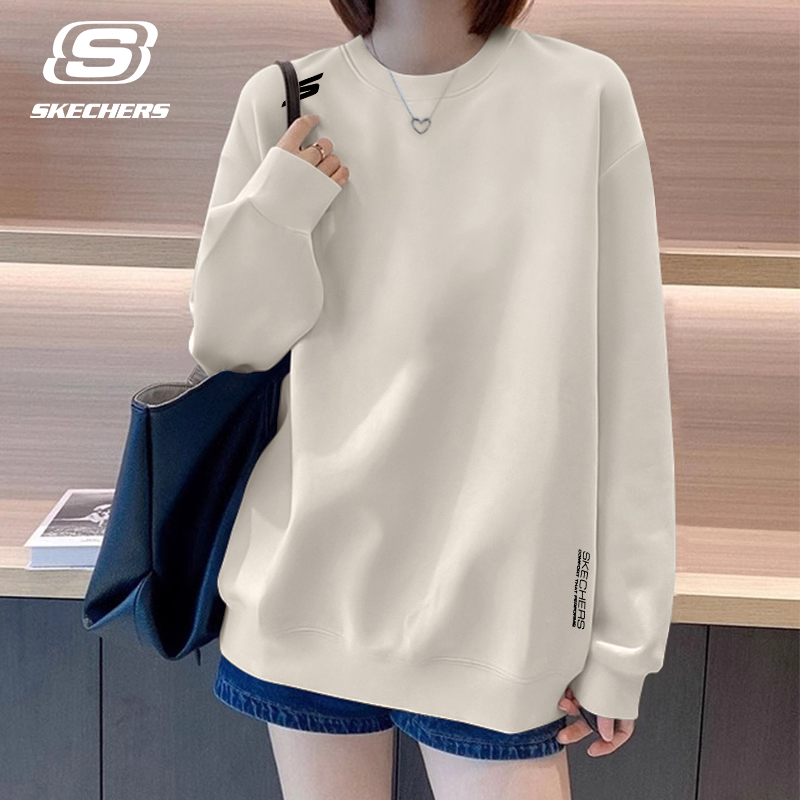 斯凯奇加绒卫衣女浅棕色圆领套头