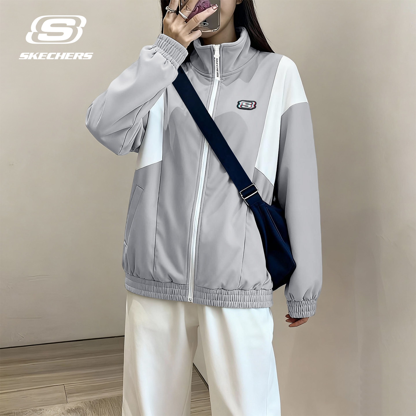 斯凯奇女装运动风衣梭织外套防泼