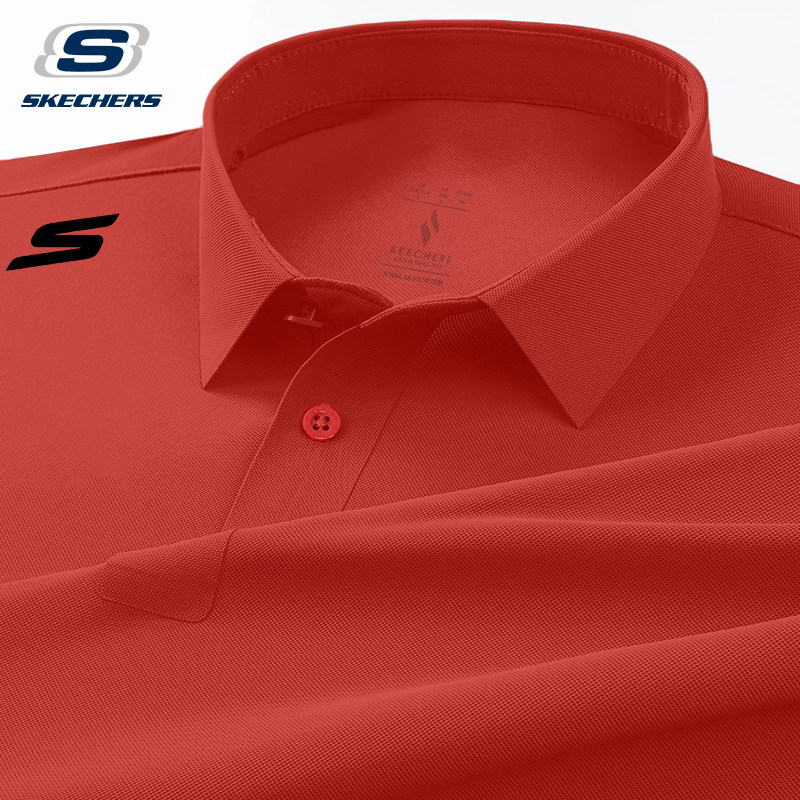 斯凯奇速干短袖男士t恤运动polo新款本命年红色翻领休闲透气衬衫