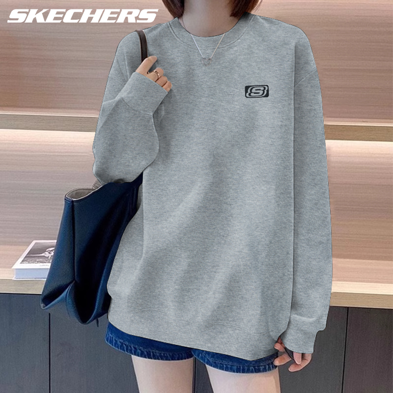 斯凯奇女款卫衣秋冬灰色加绒保暖