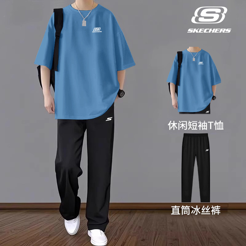 斯凯奇短袖T恤运动套装男士