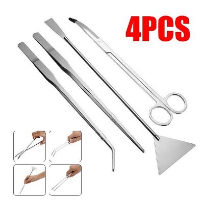 直销4pcsset New Stainless Steel Aquarium Tweezers Container